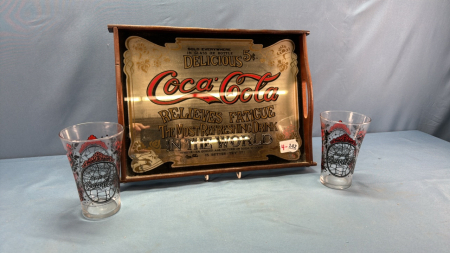 Coke Mirrored Tray & (2) Glasses - See Notes