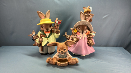 Ceramic Easter Bunny Family