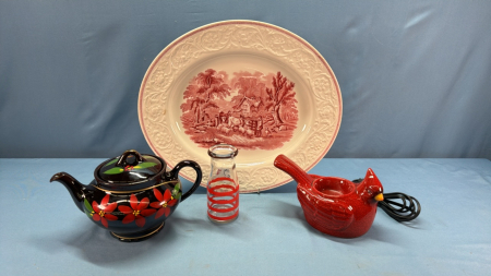 Booths 16" Platter,Warmer, Art Pottery Teapot-Note