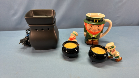 Leprechan 5.5" Stein, (2)Candles & Scentsy Warmer