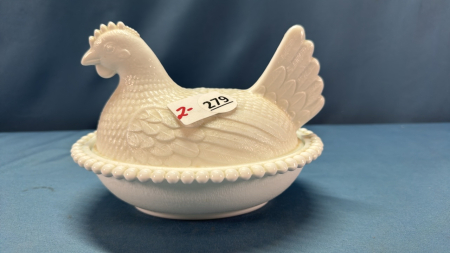 Milk Glass Hen on Nest 7" Long