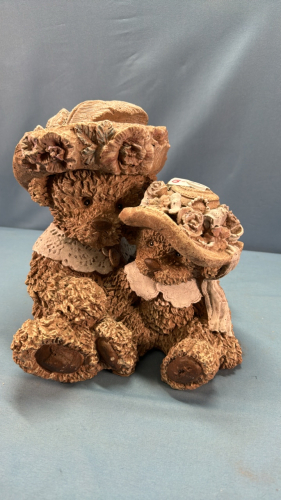 Double Teddy Bear Concrete Ornament 9"w