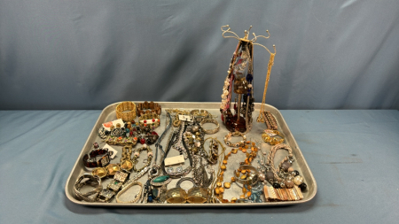 Costume Jewellery Lot & Stand