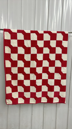 Red & White Quilt 66"x72" - Some Discolouration