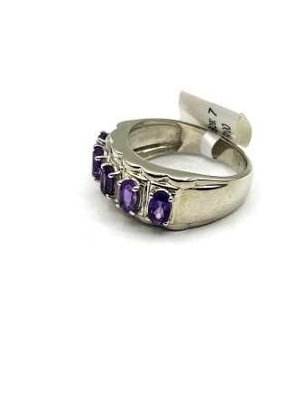 Sterling Silver Natural Amethysts Ring, Size 7