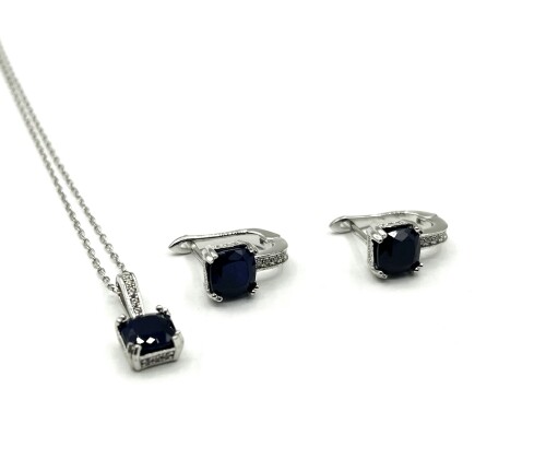 Sterl. Silver Blue Sapphire Earring&Necklace-Note