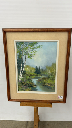 River Scene on Board by L. Plummer 18"W x 22"H