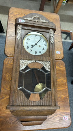 Oak Wall Clock with Key 33" Long