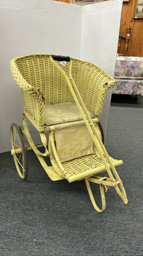 Painted Wicker Pull Style Stroller 18"W x 25"H