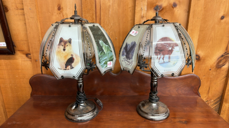 Pair of Touch Lamps with Wildlife Glass Panels