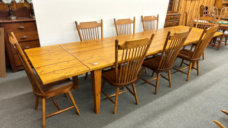 Pine Kitchen Table & 8 Spindle Back Chairs -Notes