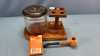 Wooden Pipe Stand with Tobacco Jar & Corn Cob Pipe