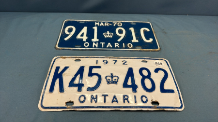 (2) Ontario License Plates (1970 & 1972)