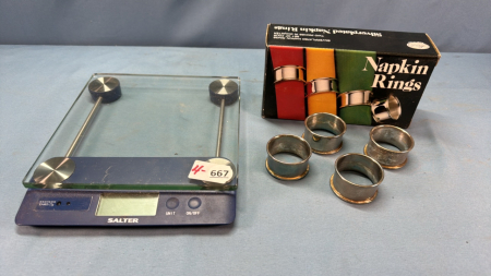 Salter Kitchen Scale & 4 Silver Plate Napkin Ring