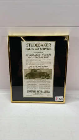 Framed Studebaker Advertising Page 10"W x 12"H