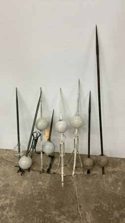 (6) Lightning Rod Glass Balls & (8) Assorted Rods