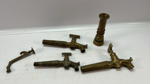 (3)Brass Taps, Brass Hose Nozzle & Brass Coat hook