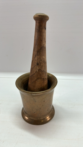 Brass Mortar & 8" Wooden Pestle