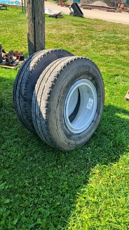 Pair of 11R22.5 Tires on Open Center Rims