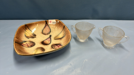 9.5" West German Bowl & Depression Glass Cream & Sugar